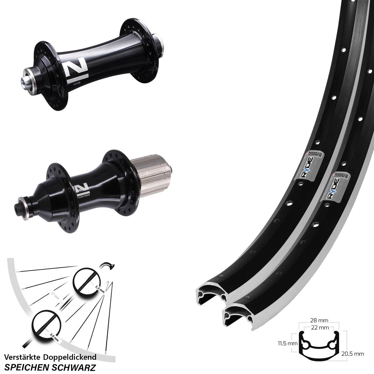 Laufradsatz 650B Ryde Andra 35 Novatec A-141-SB Novatec F162 Heavy Duty 8-12 fach QR