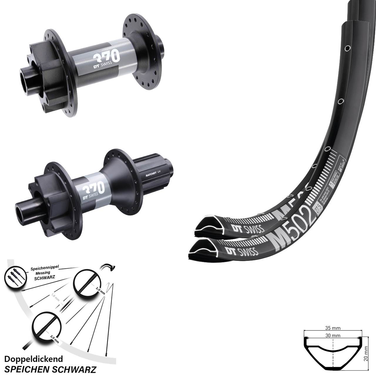 29 Zoll DT Swiss M502 370 HG Disc Laufradsatz 15x110/12x148