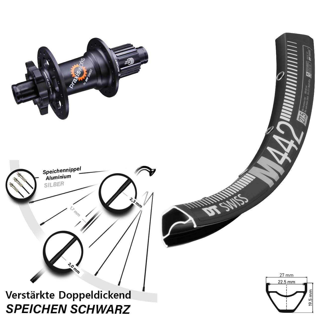 6-Loch Hinterrad 28-29 Zoll DT Swiss M 442 350 Shimano Micro Spline 12x142