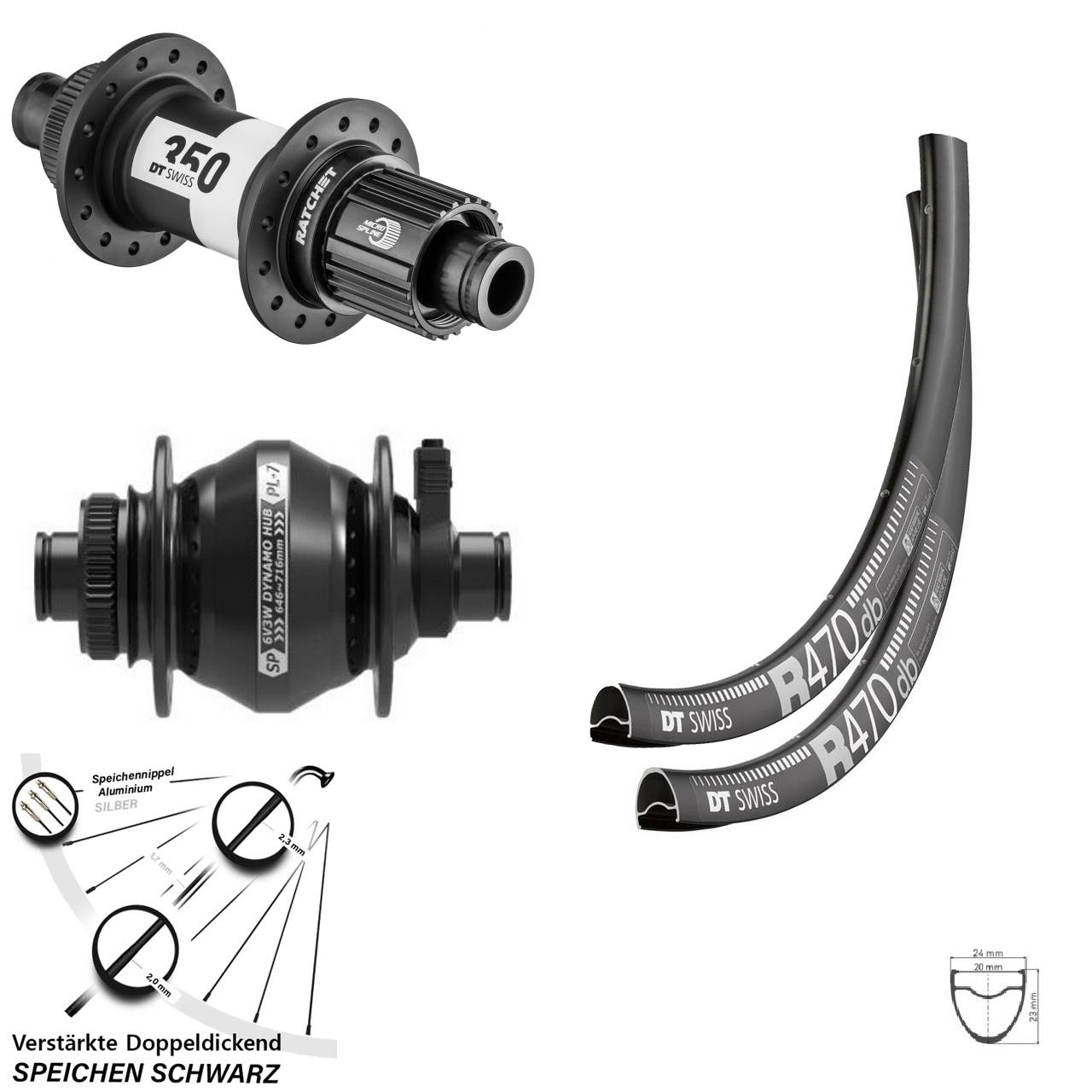 28 Zoll DT Swiss R470 SP PL-7 350 Micro Spline Disc Laufradsatz 12x100/142