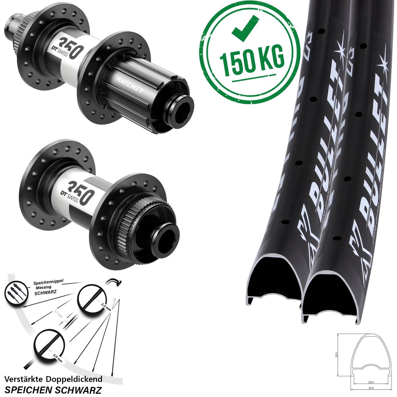 28-29 Zoll KX Bullet DT Swiss 350 Disc Laufradsatz 12x100/142 11-12 fach