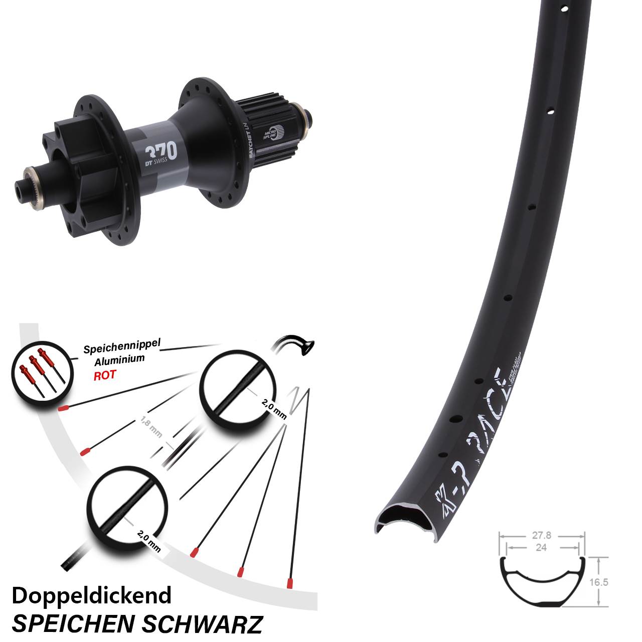 KX-R Race DT Swiss 370 Ratchet LN Disc Laufrad QR Micro Spline