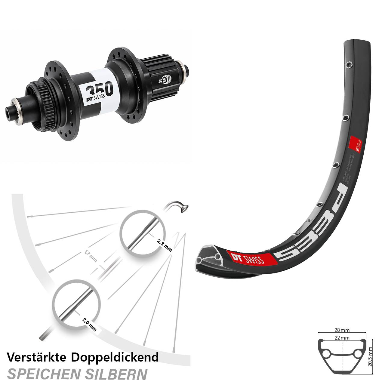 DT Swiss 533d-350 26 Zoll Centerlock Hinterrad QR Shimano Micro Spline