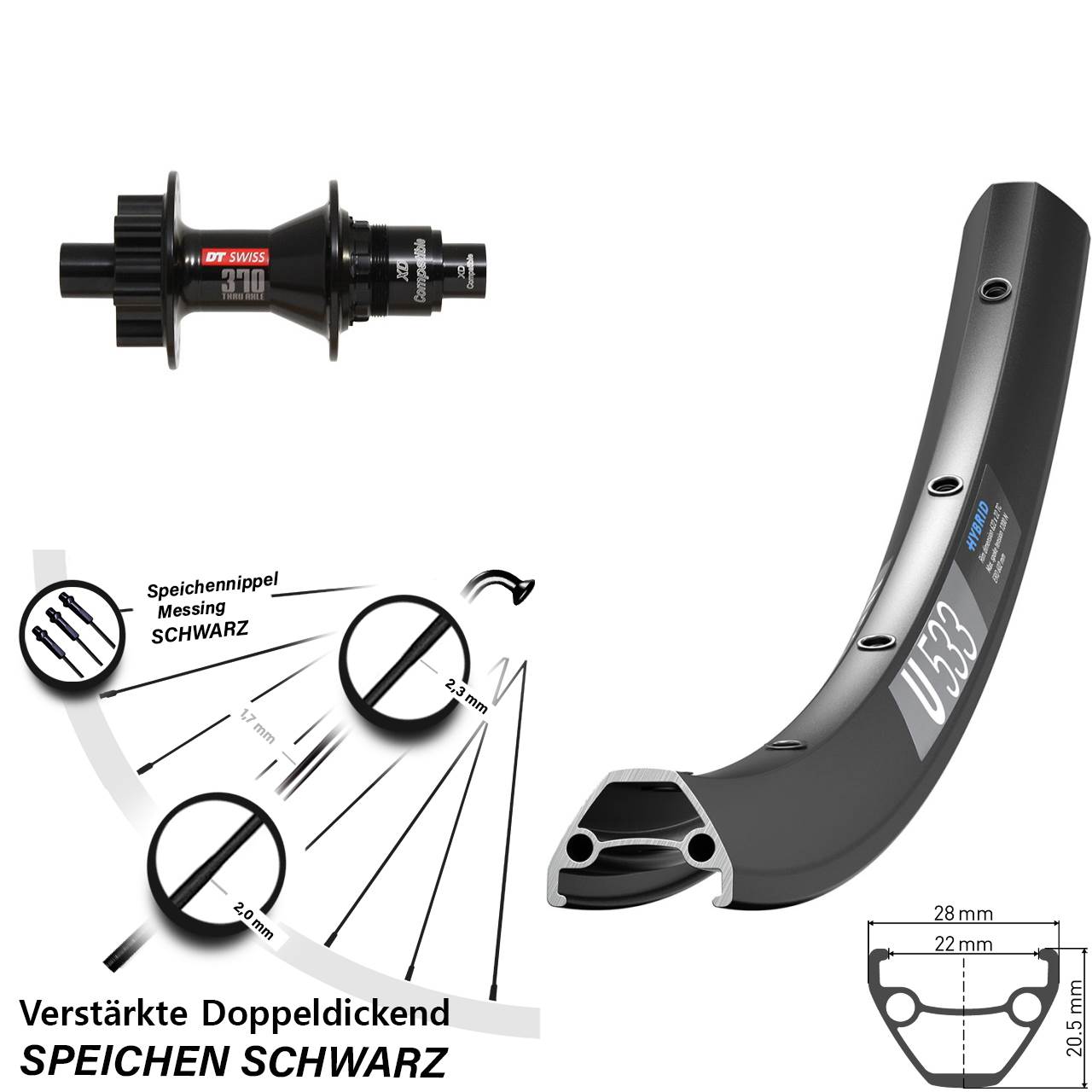 Hinterrad 28-29 Zoll DT Swiss U 533-370 12x142 SRAM XD