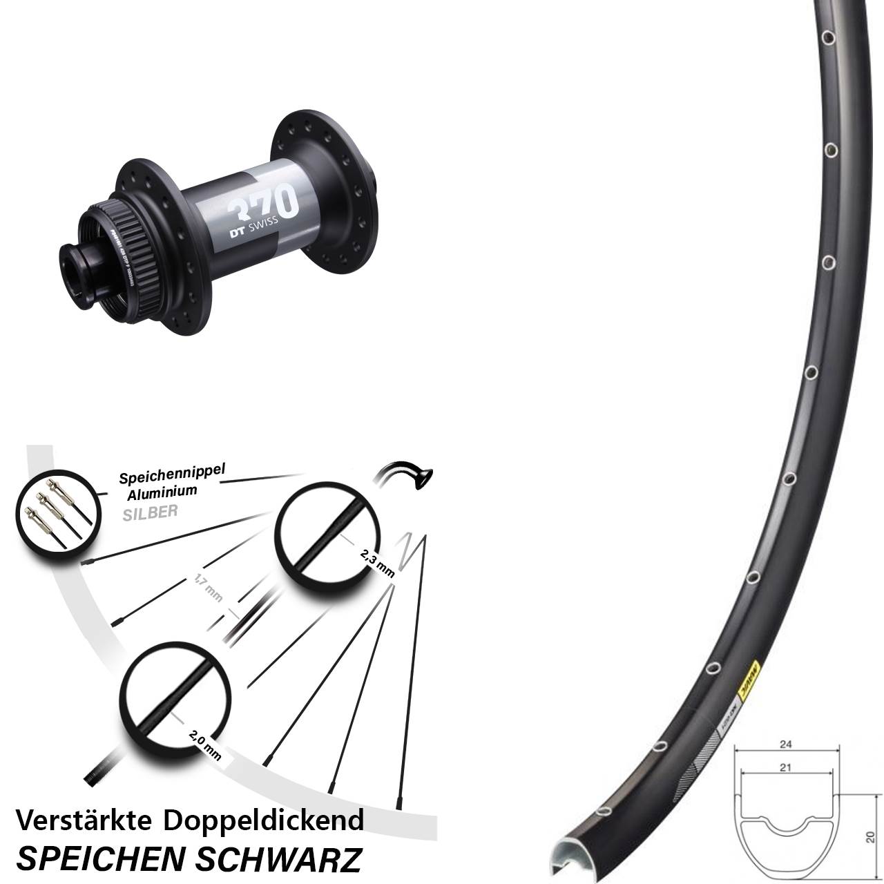 29 Zoll Mavic XC 621 DT Swiss 370 Centerlock Vorderrad 15x100