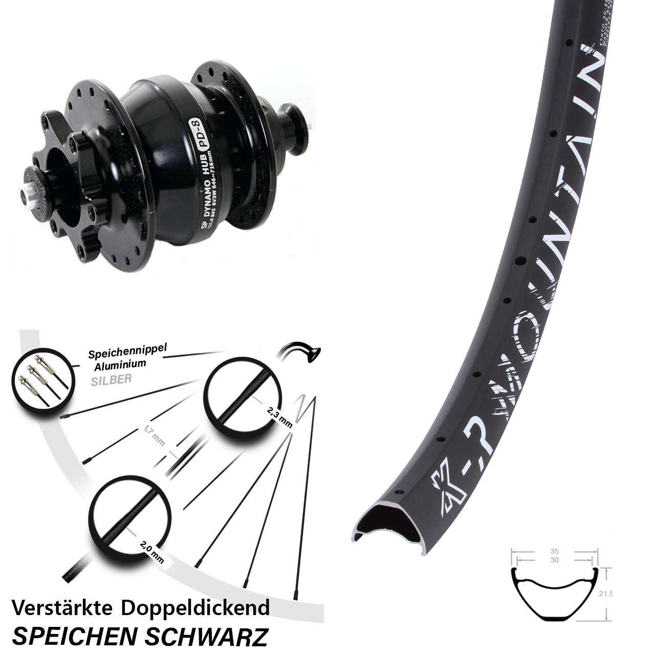 Disc Dynamo-Vorderrad QR 29 Zoll KX-R Mountain Shutter Precision PD-8