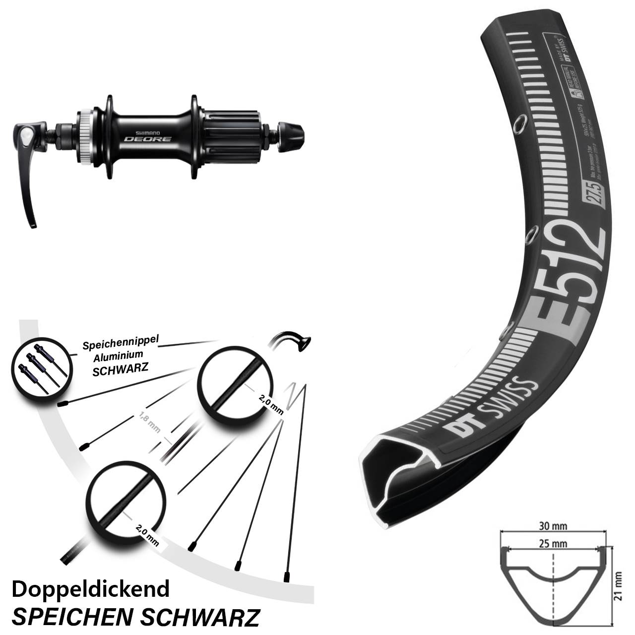 DT Swiss E 512 Shimano Deore FH-M6000 29 Zoll Hinterrad Centerlock QR 8-11 fach HG