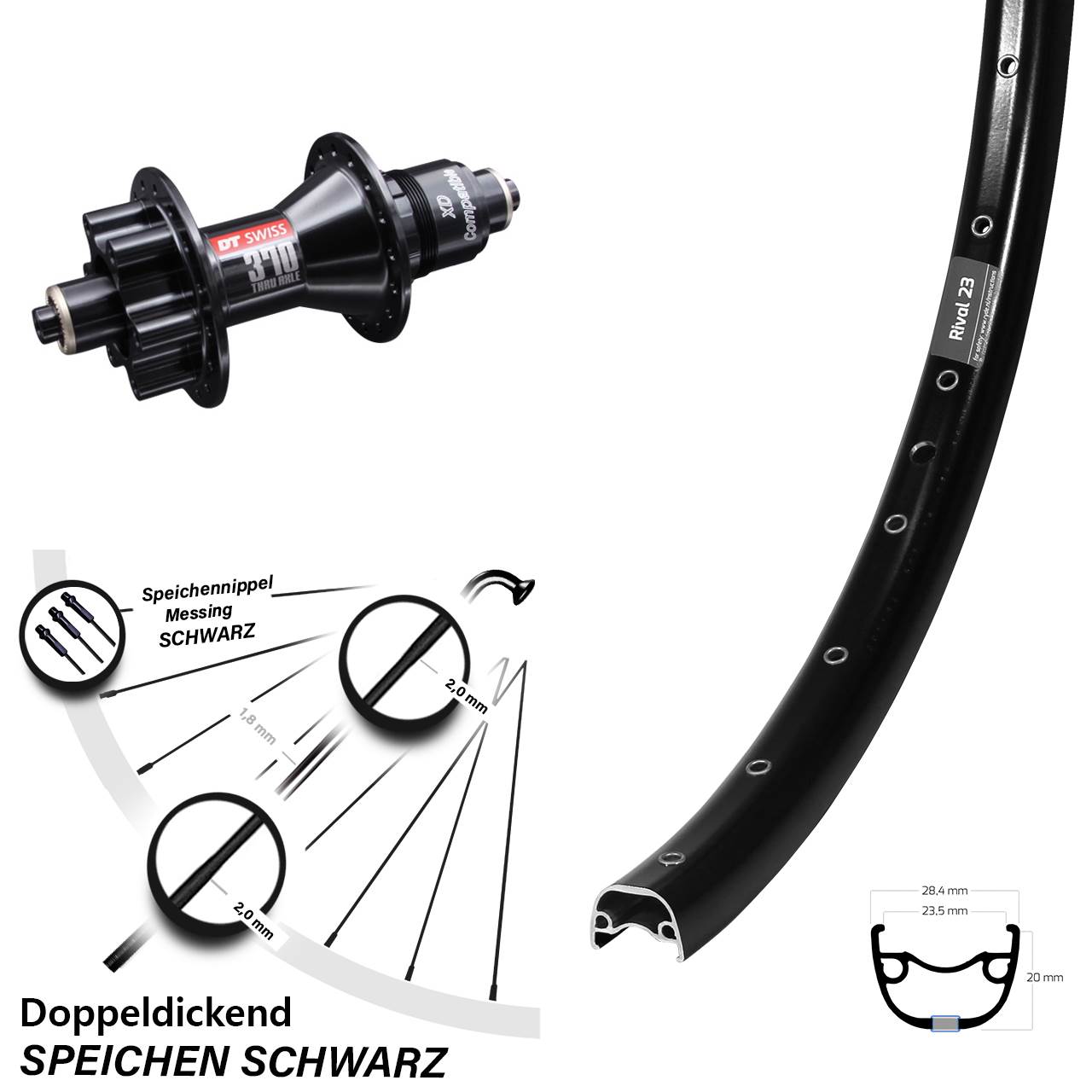 27,5 Zoll Hinterrad Ryde Rival 23 mit DT Swiss 370 6-Loch