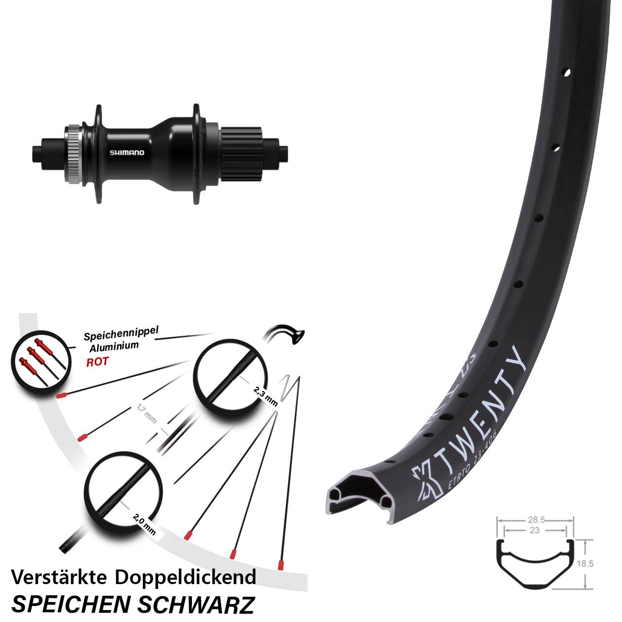 KX Twenty Shimano FH-QC500 20 Zoll Centerlock Hinterrad QR Micro Spline
