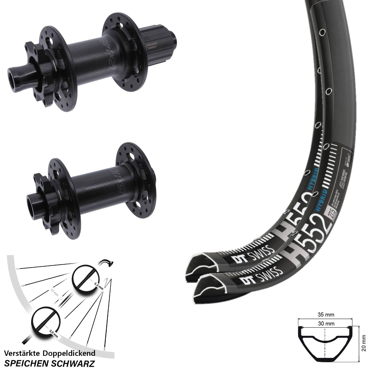 27,5 Zoll DT Swiss H 552 Bear Pawls Disc Laufrad-Satz 15x110 12x148 8-11 fach HG