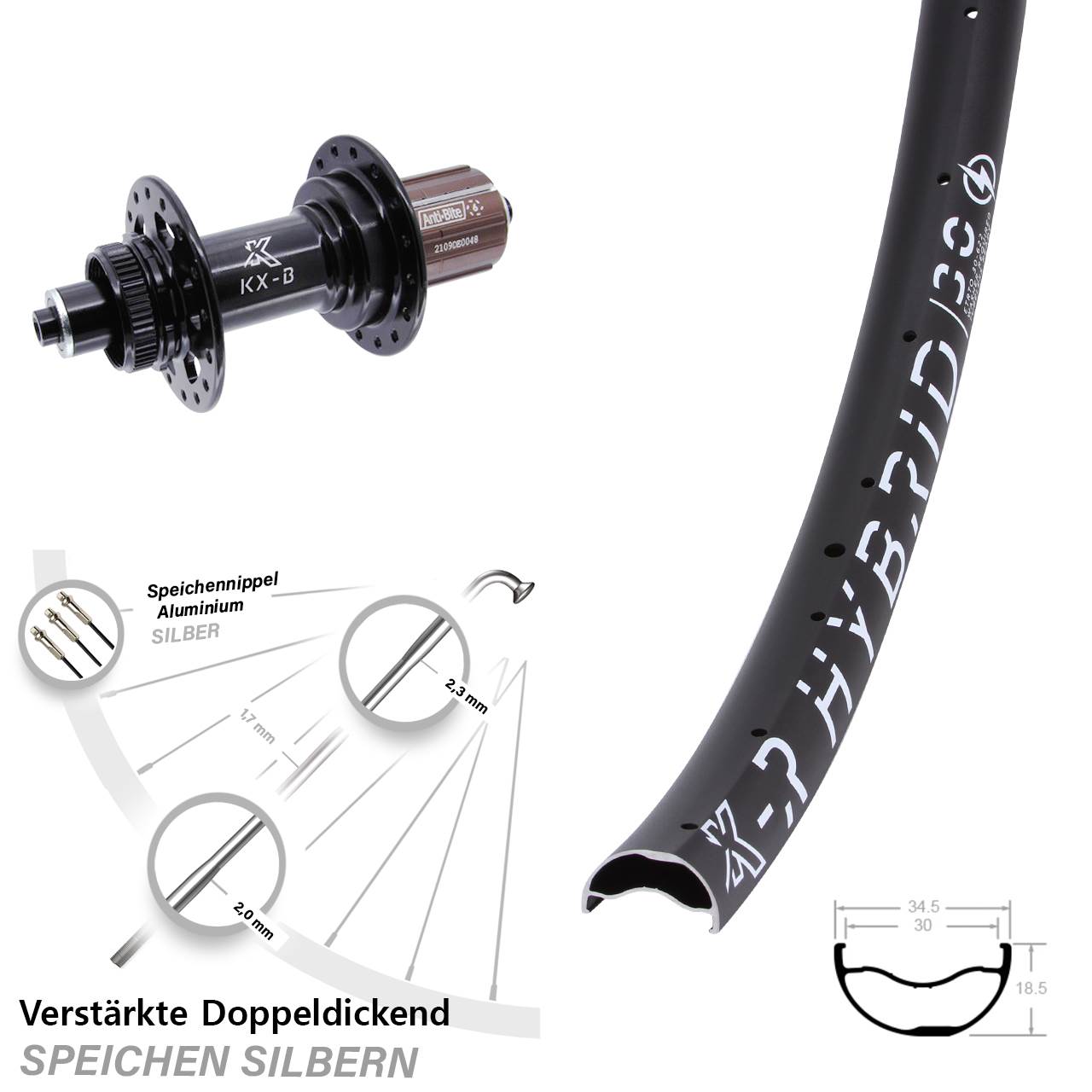Disc Hinterrad 29 Zoll KX-BR Hybrid 30 8-12 fach für Schnellspanner Boost