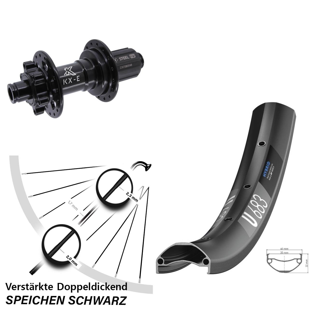 Disc Laufrad 27,5 Zoll DT Swiss U683 KX-E Heavy Duty 8-12 fach HG 12x148 Boost