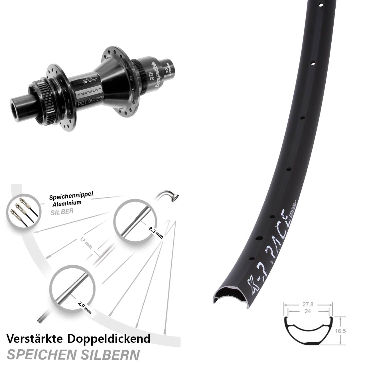 28-29 Zoll KX-R Race DT Swiss 370 Centerlock Hinterrad 12x142 XD