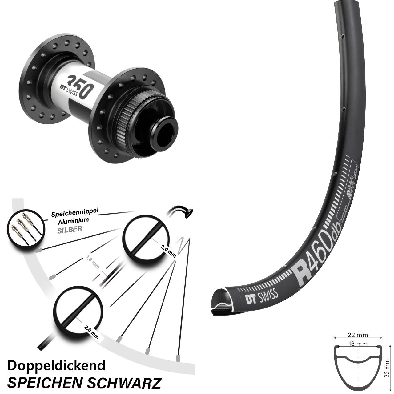 Laufrad 28 Zoll DT Swiss R 460 Disc-350 12x100 Centerlock