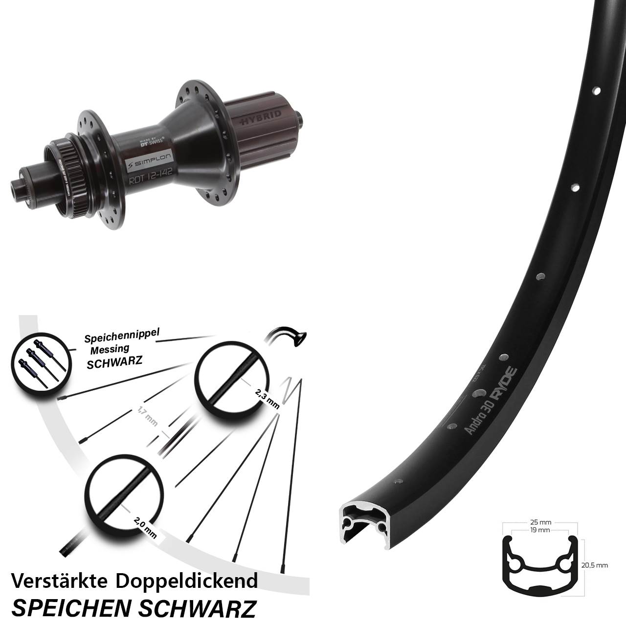 28 Zoll Ryde Andra 30 Disc DT Swiss 370 Hybrid Hinterrad Centerlock QR 8-11 fach HG