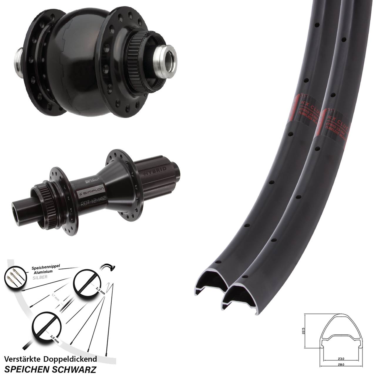 28-29 Zoll KX Clue DT Swiss 370 Hybrid SON 28 Disc Laufradsatz 12x100/142 8-11 fach