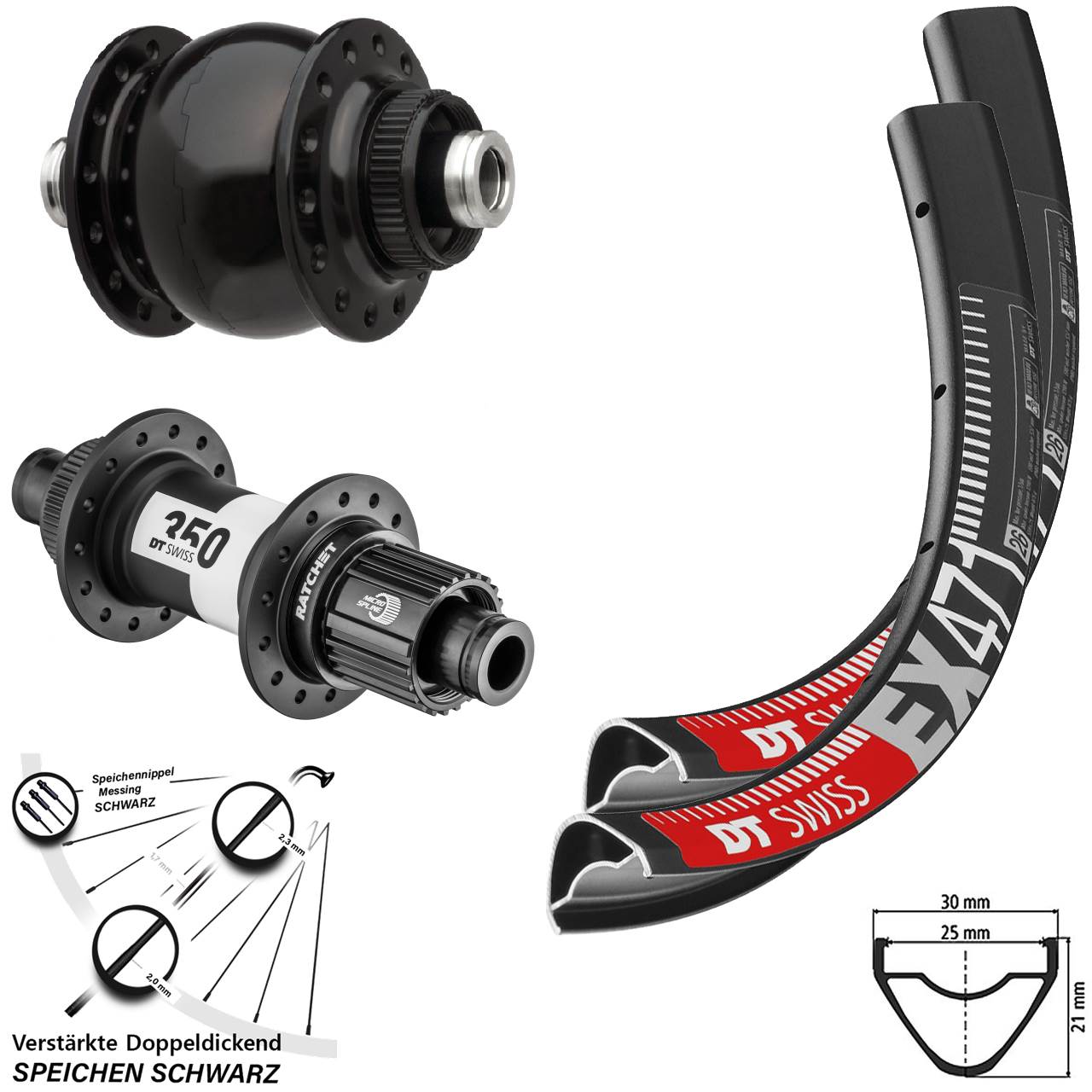 27,5 Zoll DT Swiss EX471 SON 28 350 Micro Spline Centerlock Laufradsatz 12x100/142