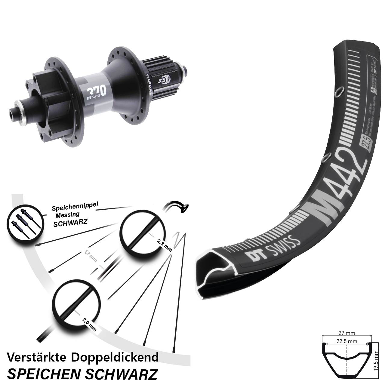Hinterrad 6-Loch 28-29 Zoll DT Swiss M 442-370 Shimano Micro Spline für Schnellspanner