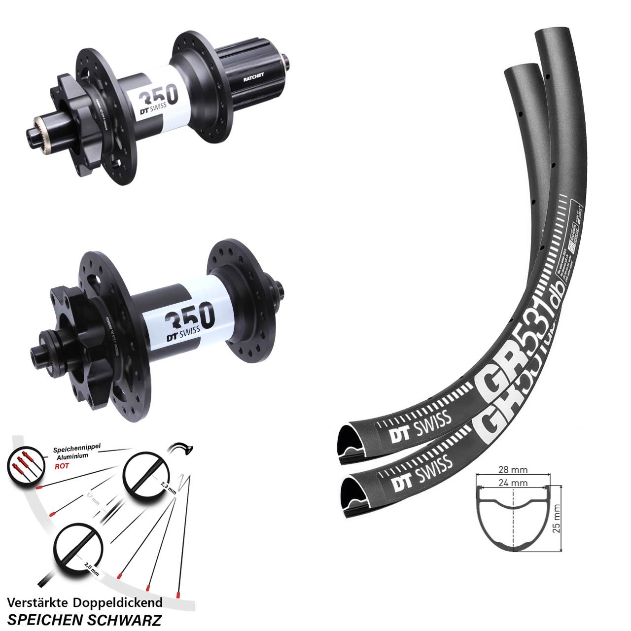 6-Loch Laufradsatz 29 Zoll DT Swiss GR 531 DT Swiss 350 8-11 fach für Schnellspanner