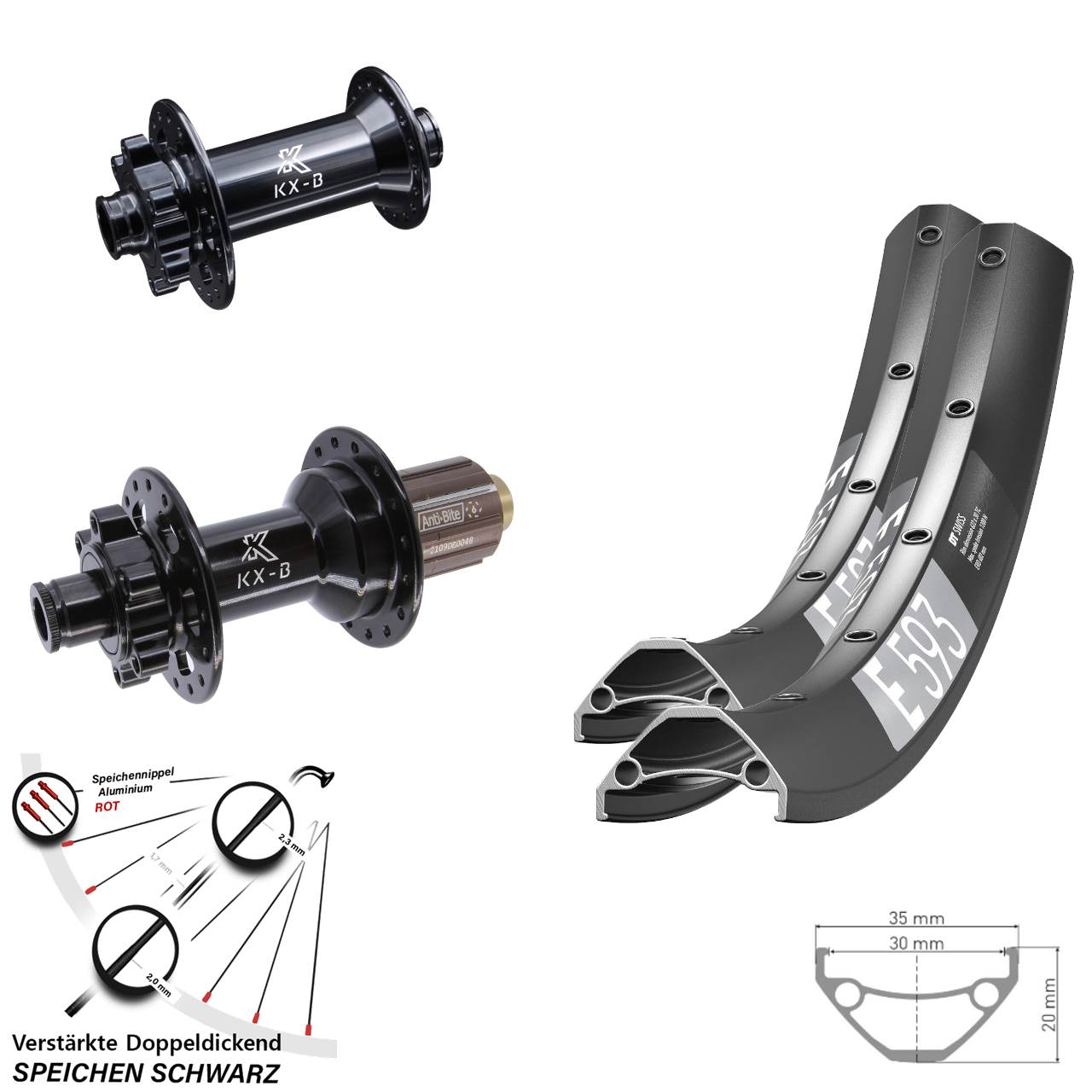 Laufradsatz 6-Loch 29 Zoll DT Swiss E 593 KX-B 8-11 fach 15x110 12x148 Boost