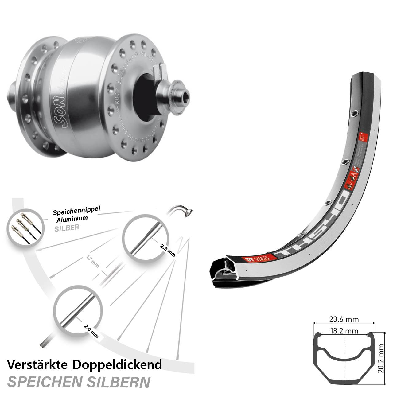 28 Zoll DT Swiss TK 540 SONdelux Vorderrad mit Nabendynamo QR