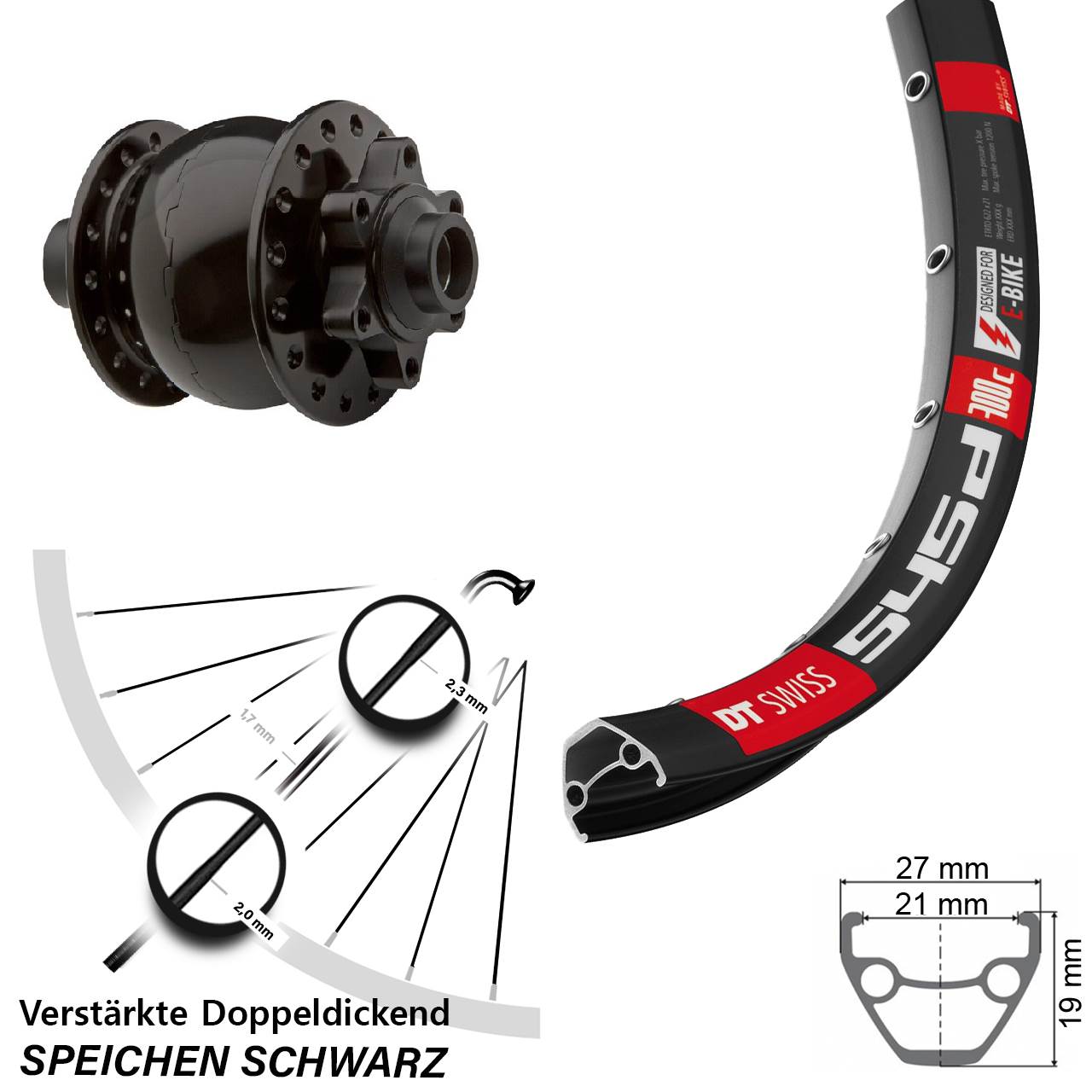 Nabendynamovorderrad 6-Loch 15x100 26 Zoll DT Swiss 545d SON 28