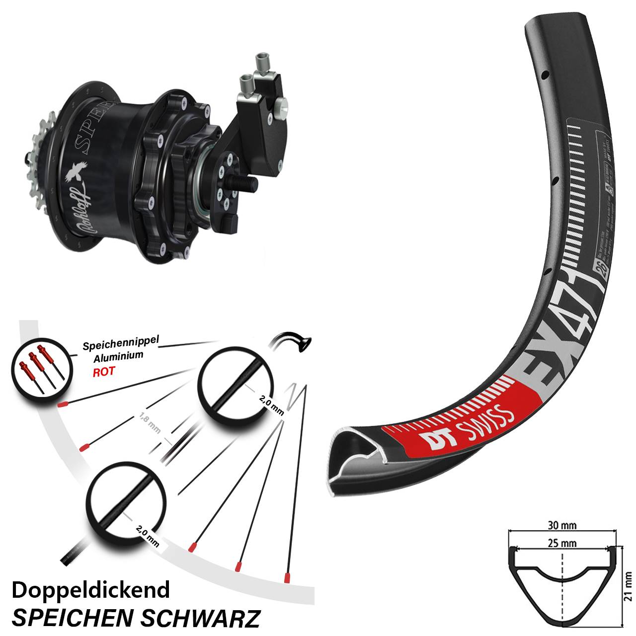 Hinterrad 26 Zoll DT Swiss EX 471 Disc Rohloff Speedhub 500/14 TS DB OEM Tandem schwarz