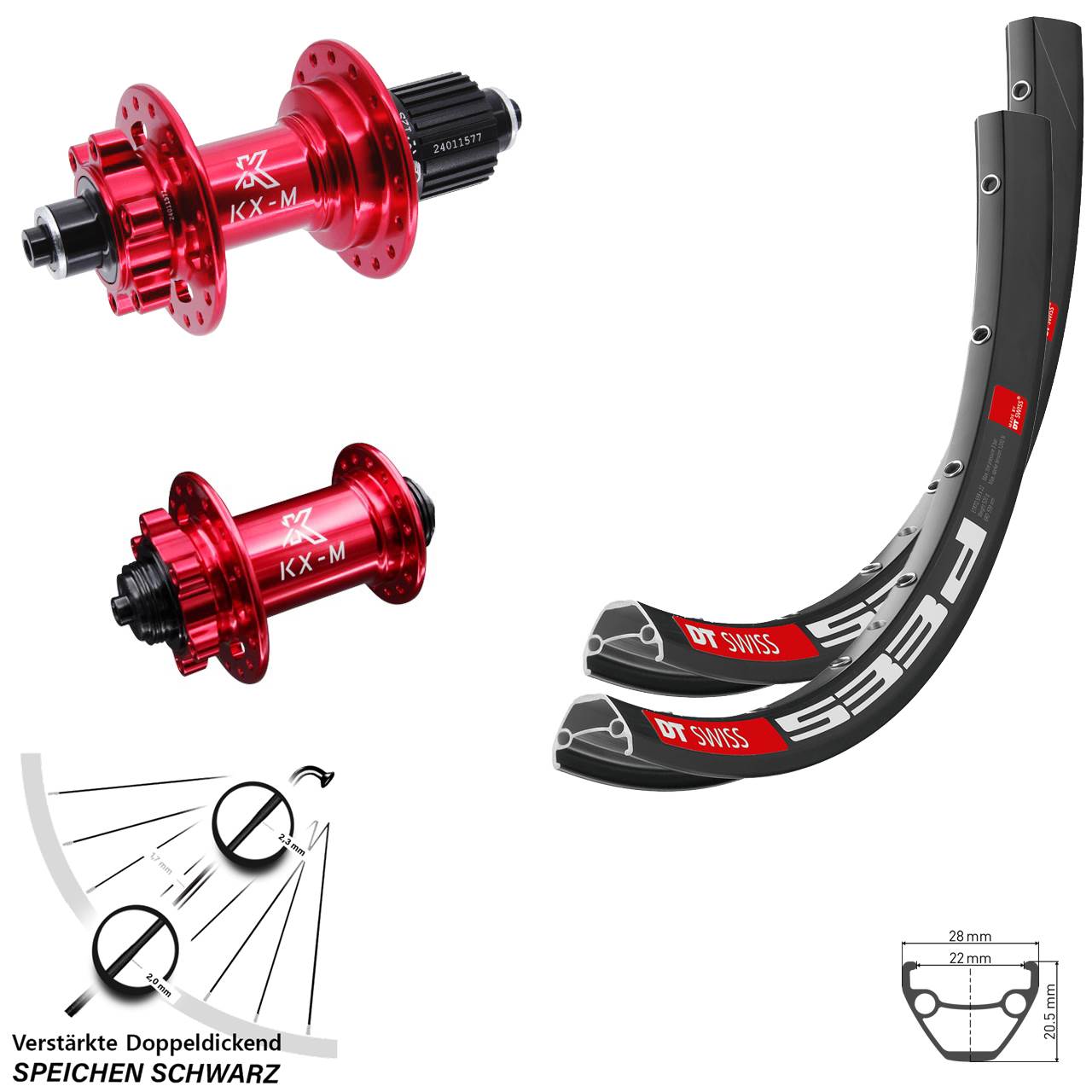 DT Swiss 533d KX-M rot 28-29 Zoll Disc Laufradsatz QR Shimano Micro Spline