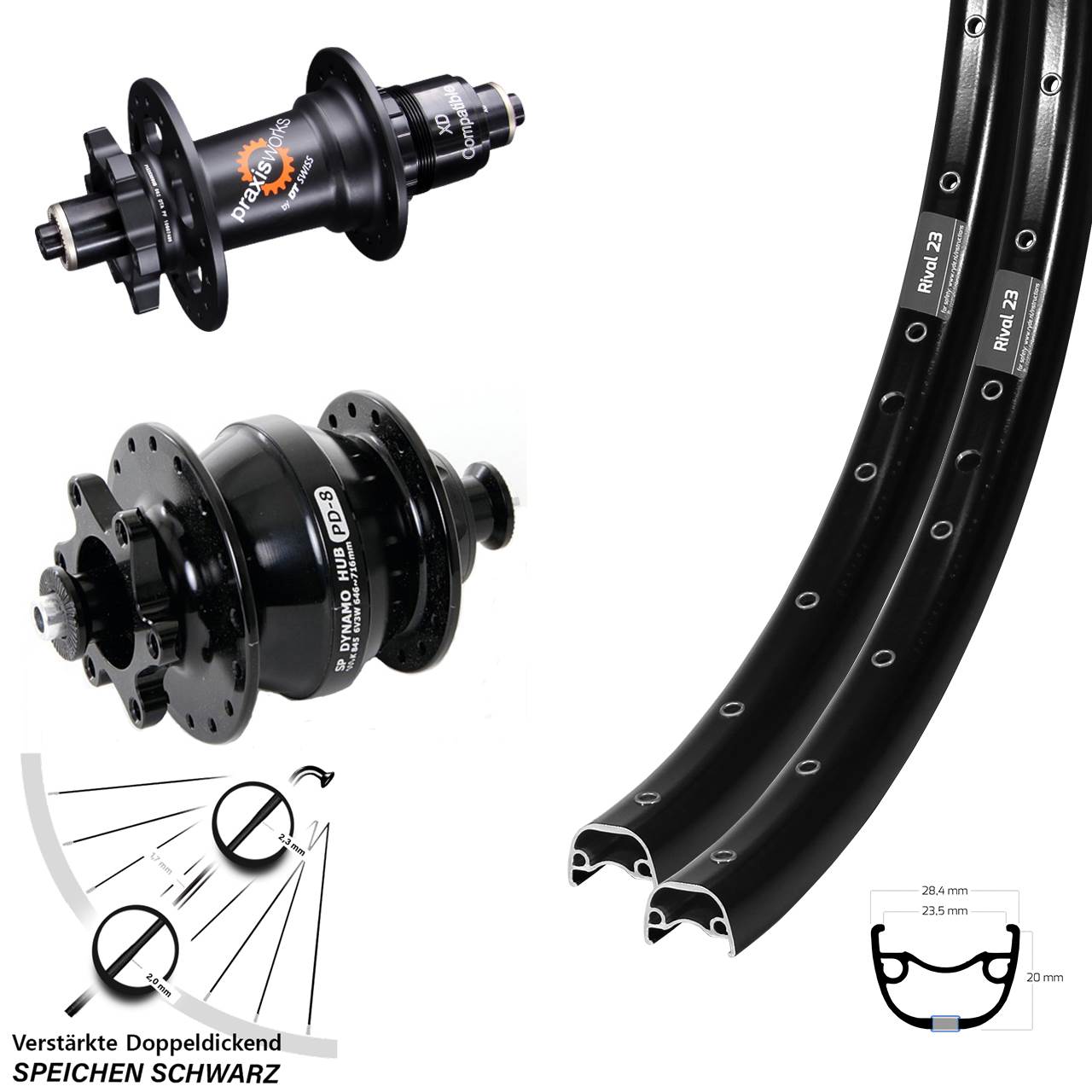 27,5 Zoll Ryde Rival 23 DT Swiss 350 Shutter PD-8 Disc 6-Loch Laufradsatz QR XD 11-12 fach