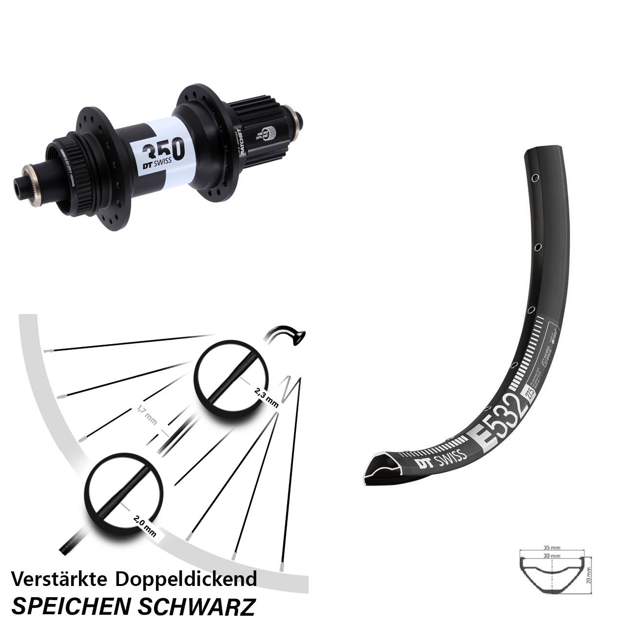 Hinterrad 27,5 Zoll DT Swiss E532-350 Shimano Micro Spline QR