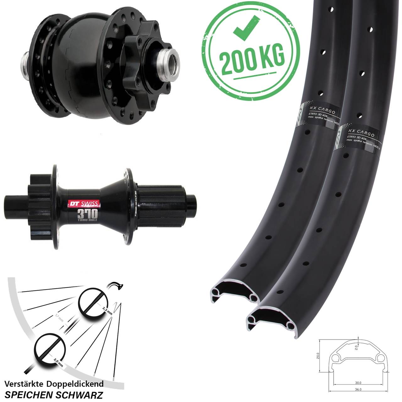 Laufradsatz 6-Loch 27,5 Zoll KX Cargo DT Swiss 370 SON 28 8-11 fach HG 12x100/142