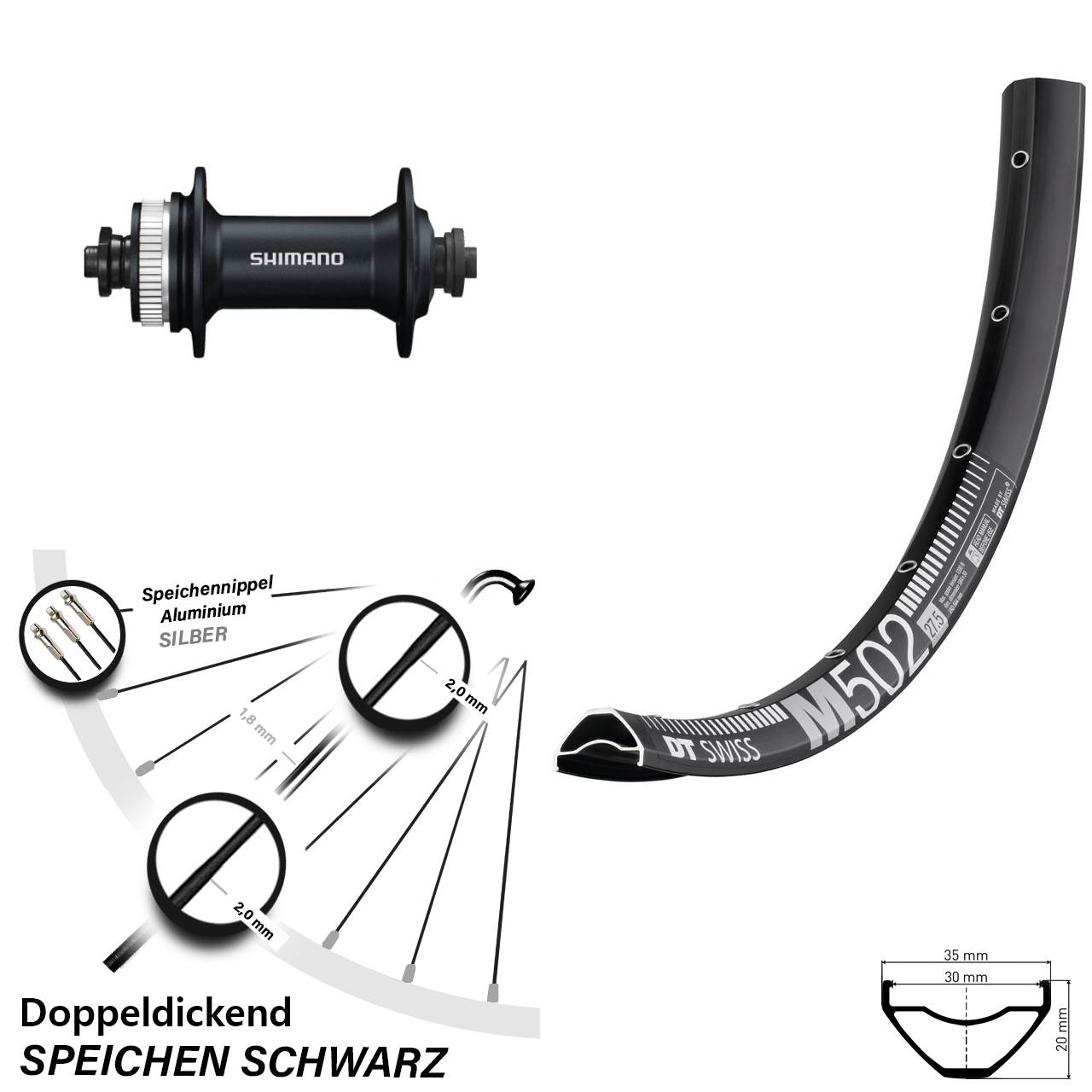 DT Swiss M502 Shimano Alivio 29 Zoll Disc Vorderrad QR