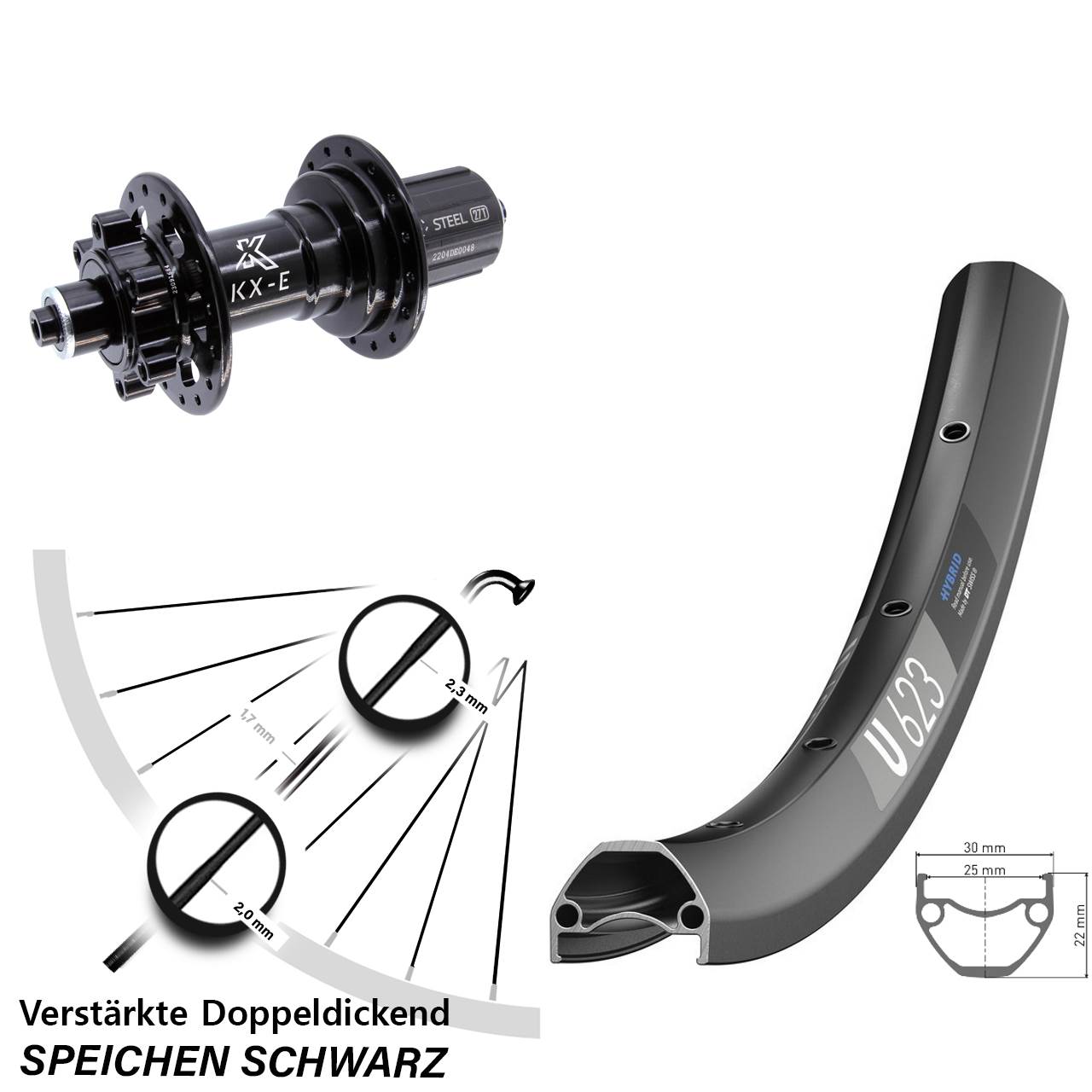 28 Zoll DT Swiss U623 KX-E Hinterrad 6-Loch für Schnellspanner Boost 8-12 fach