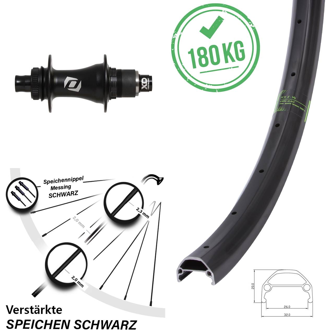 26 Zoll KX Evo Syncros Boost Centerlock Hinterrad 12x148 Boost SRAM XD