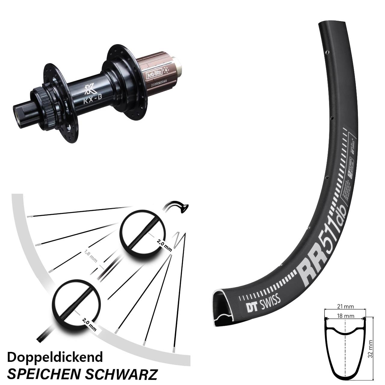 DT Swiss RR 511 KX-B 28 Zoll Centerlock Hinterrad 12x148 Boost 8-12 fach