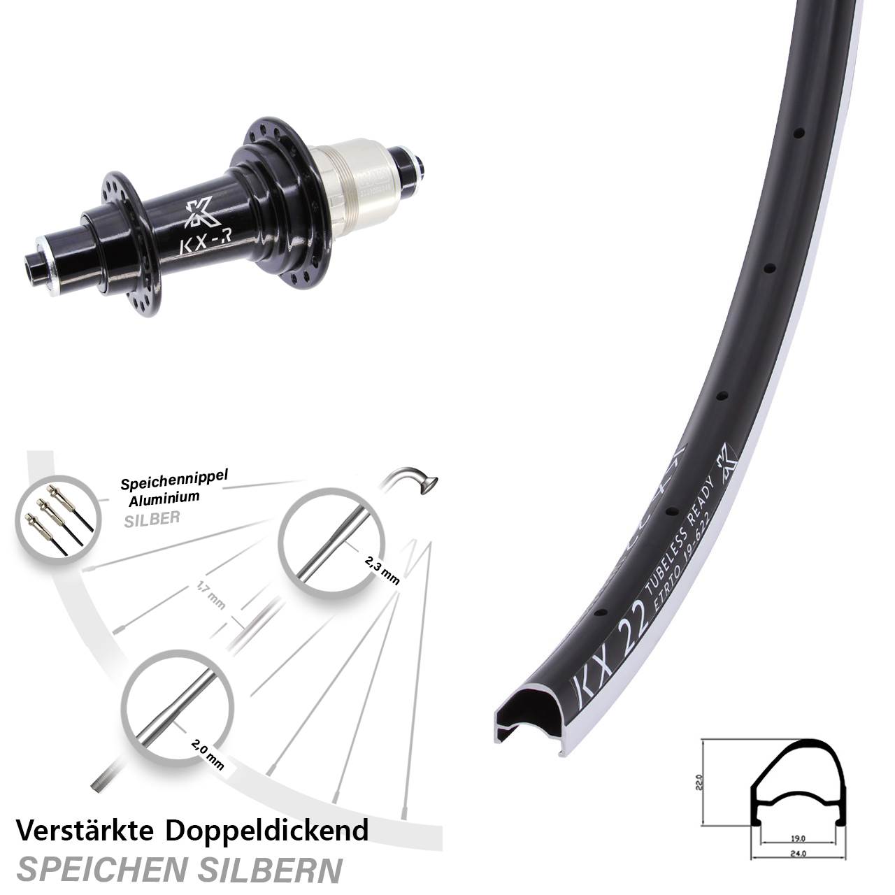 KX-R 22 OS 28 Zoll Hinterrad für Schnellspanner XDR