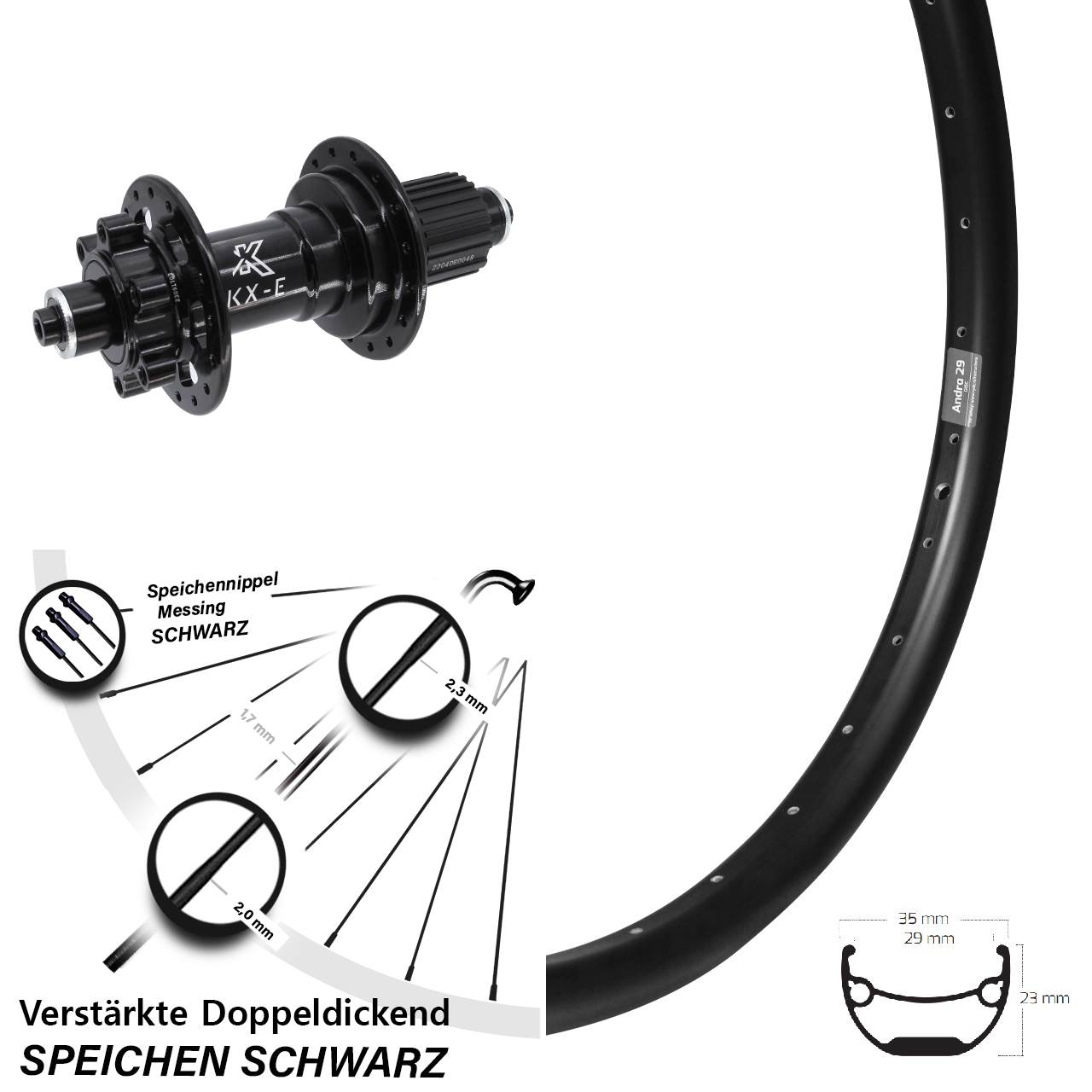 KX-E 6 Kugellager Ryde Andra 29 Zoll Hinterrad für Schnellsp. Micro Spline