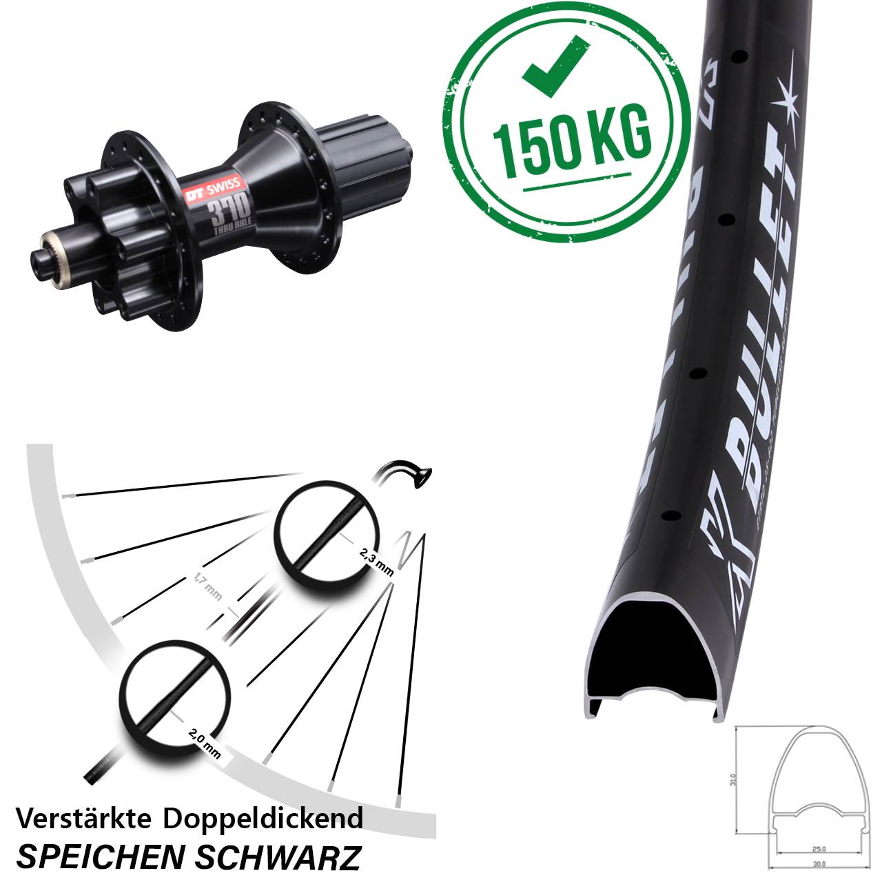 Hinterrad 6-Loch QR 28-29 Zoll KX Bullet DT Swiss 370 Hybrid 8-11 fach HG