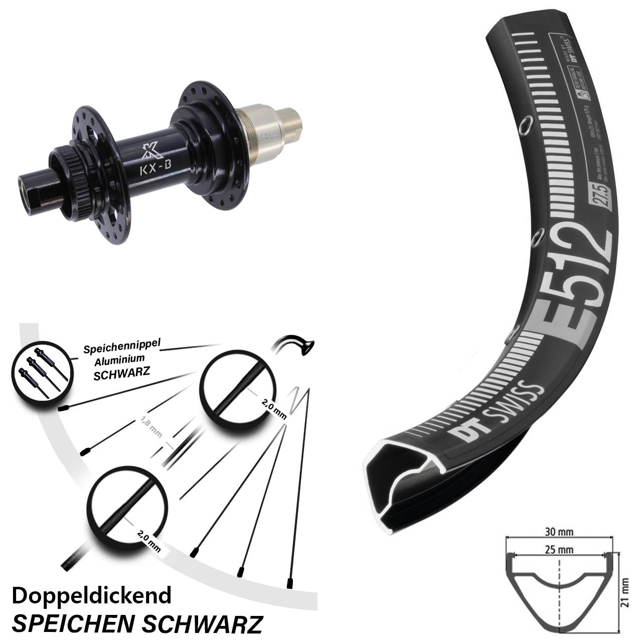 Boost 29 Zoll Hinterrad Centerlock 12x148 DT Swiss E512 KX-B SRAM XD