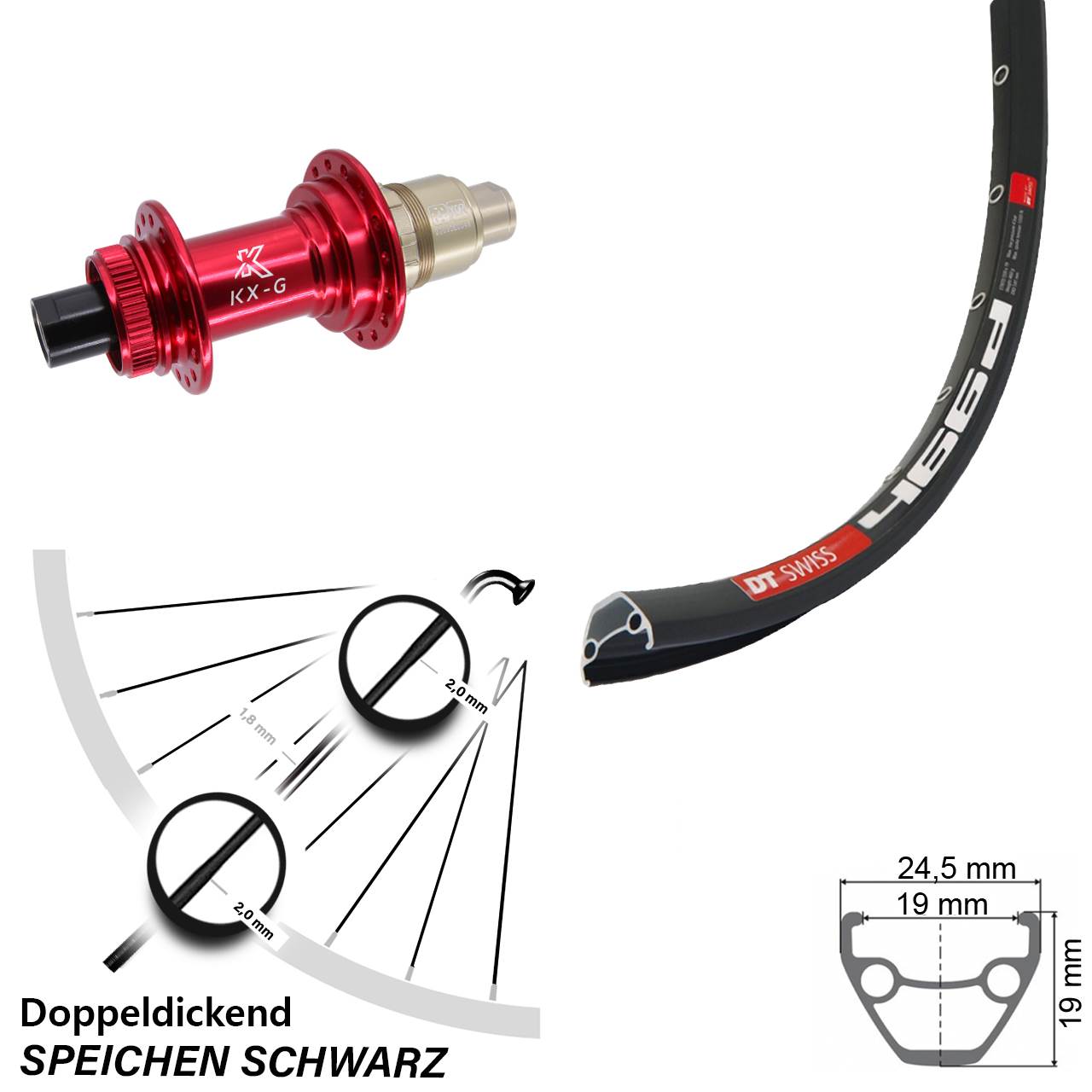 Centerlock Hinterrad 12x142 28 Zoll DT Swiss 466 KX-G rot