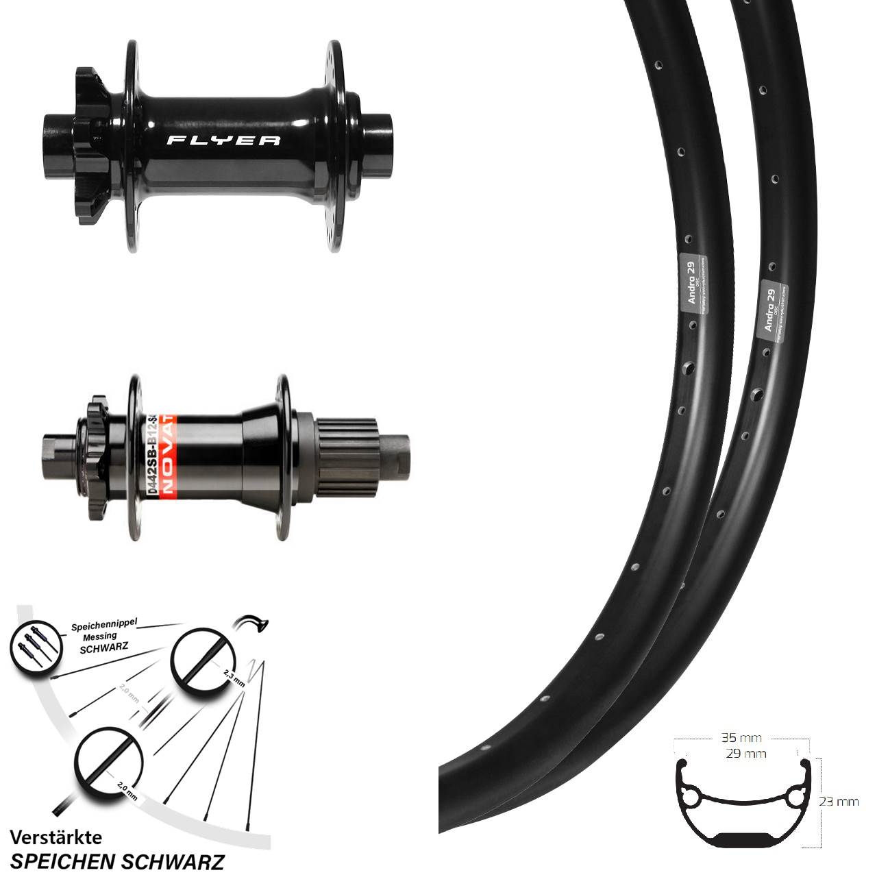 Ryde Andra 29 Formula DC711 Novatec D442 29+ Zoll Disc Laufradsatz Boost Micro Spline