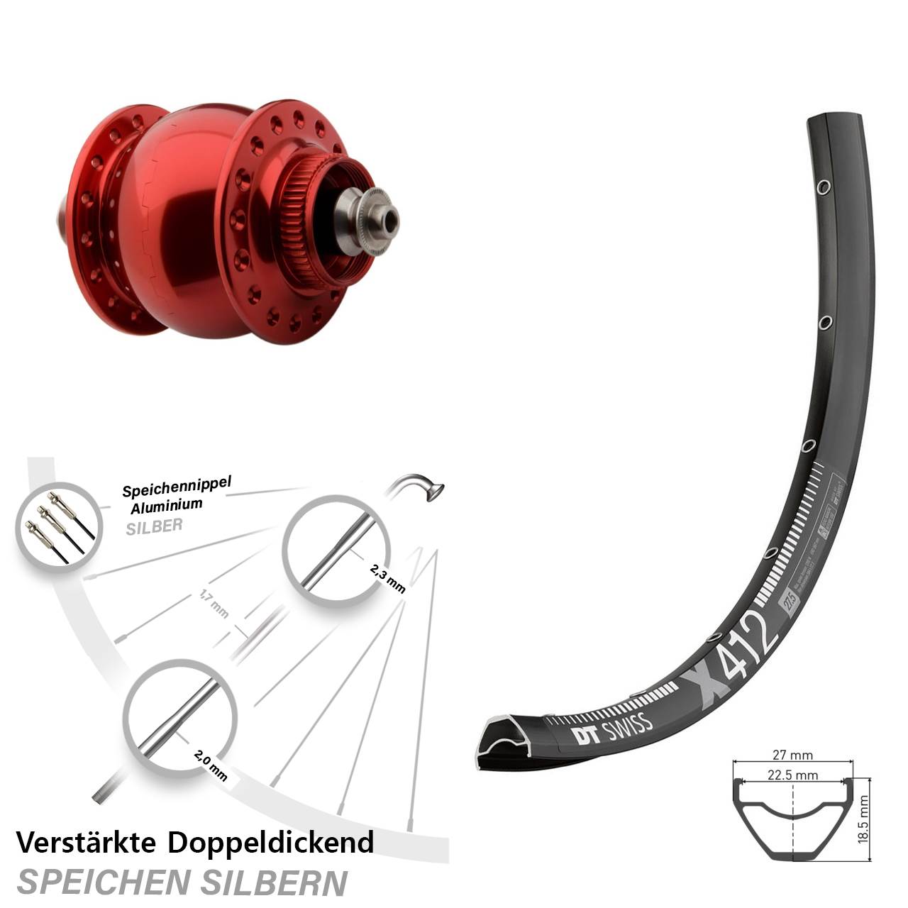 DT Swiss X412 SON 28 rot Disc 29 Zoll Nabendynamolaufrad QR