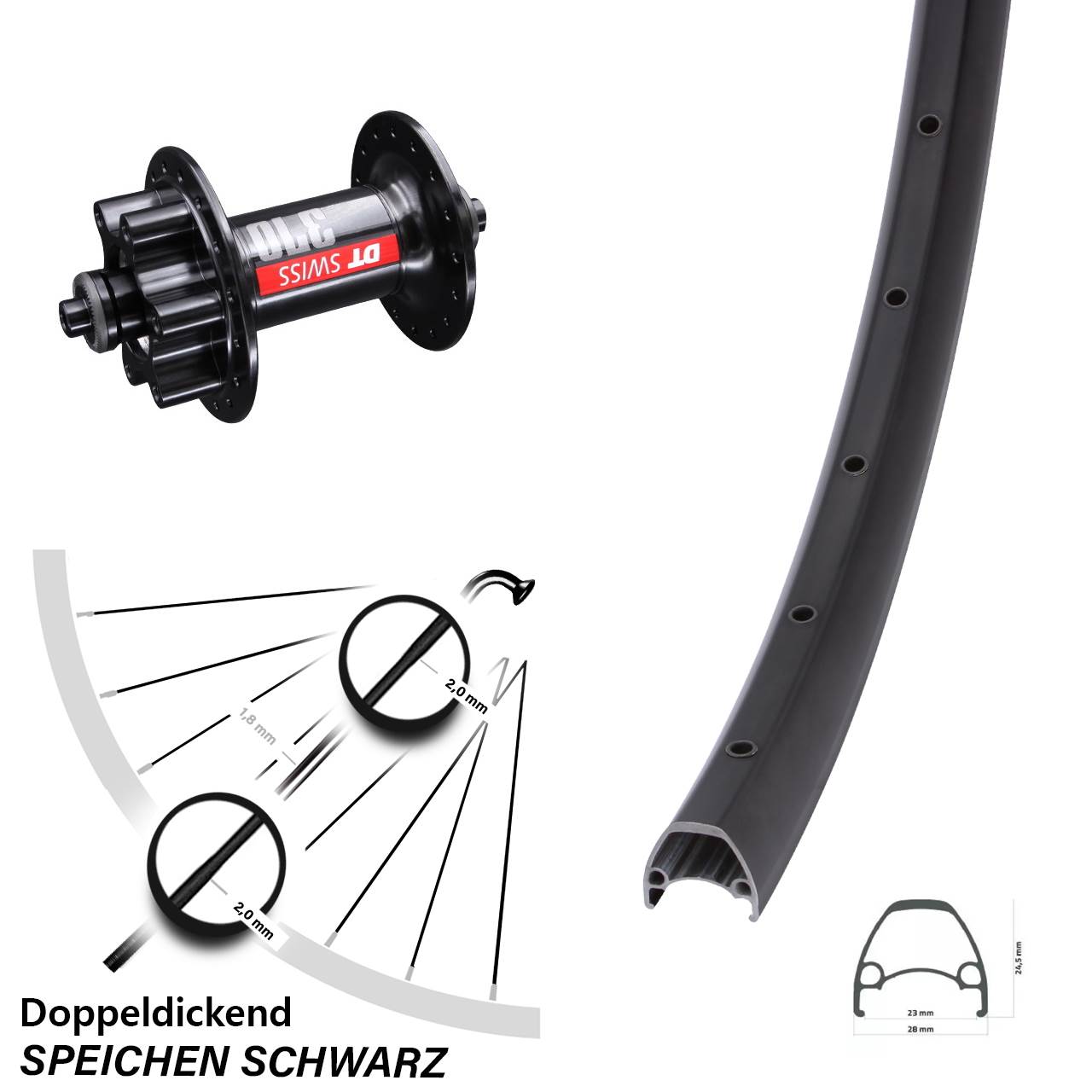 6-Loch Vorderrad für Schnellspanner 29 Zoll Ambrosio Sport DT Swiss 370