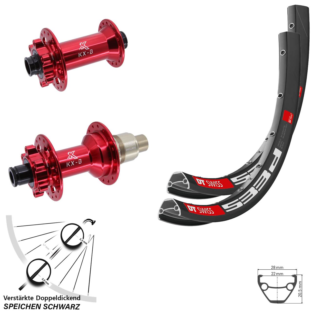 Disc Laufradsatz 26 Zoll DT Swiss 533d KX-B rot SRAM XD 15x110 12x148