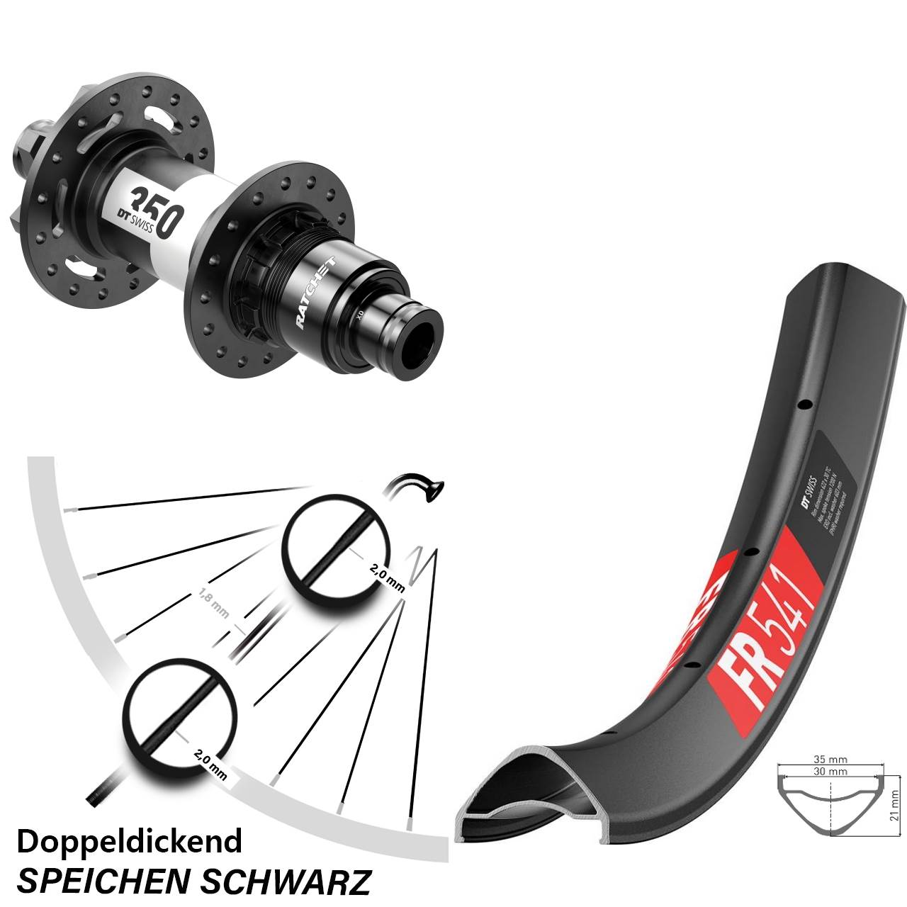 DT Swiss 350 Boost 6-Loch Sram XD FR 541 Hinterrad 12x148 mm 27,5 Zoll