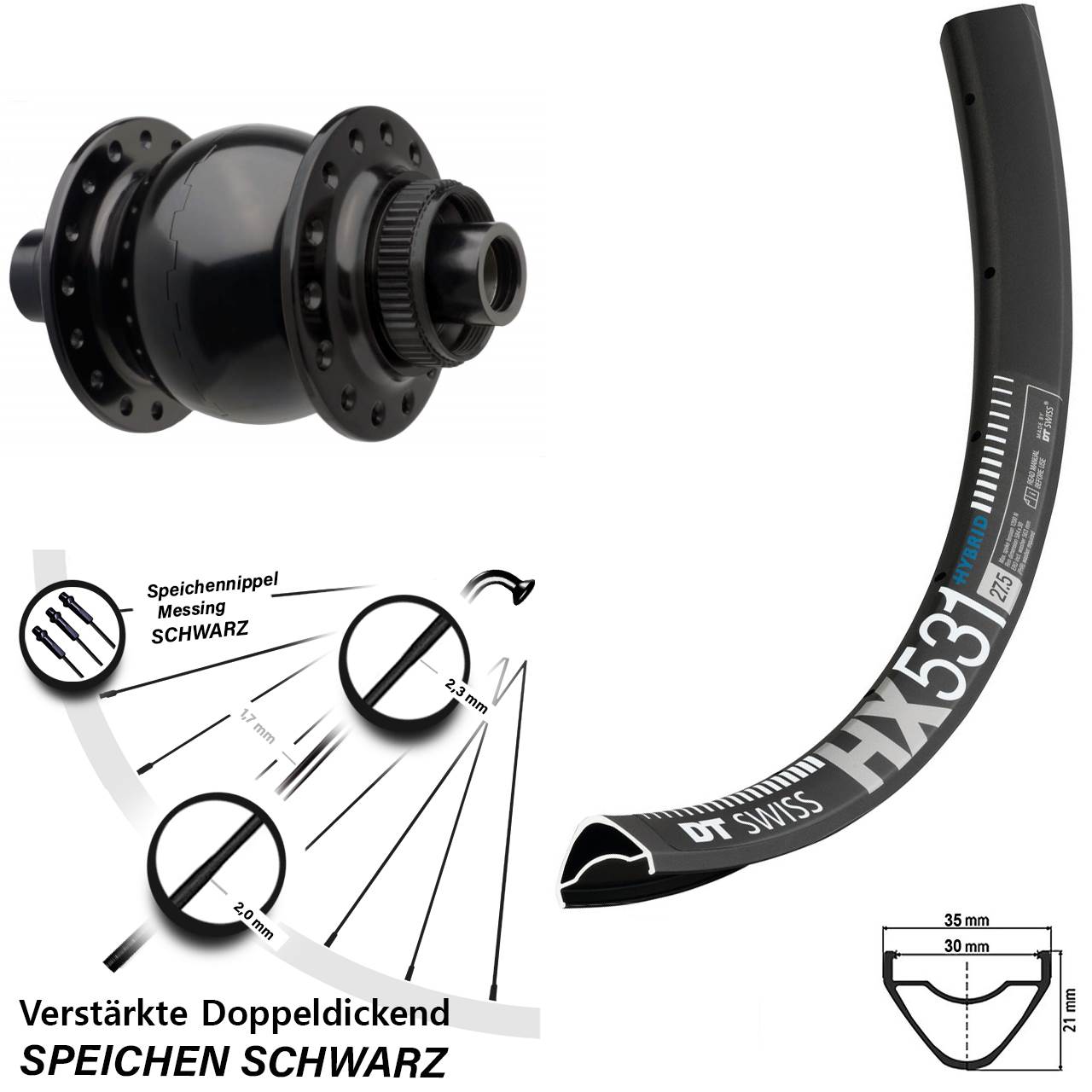 Disc Nabendynamo-Laufrad 29 Zoll DT Swiss HX531 SON 28 15x110 Boost