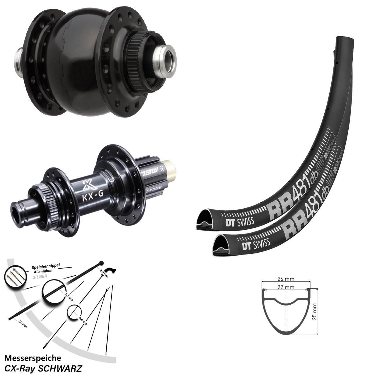 Laufradsatz Centerlock 28 Zoll DT Swiss RR 481 KX-G SON Campagnolo N3W 12x100/142 CX-Ray