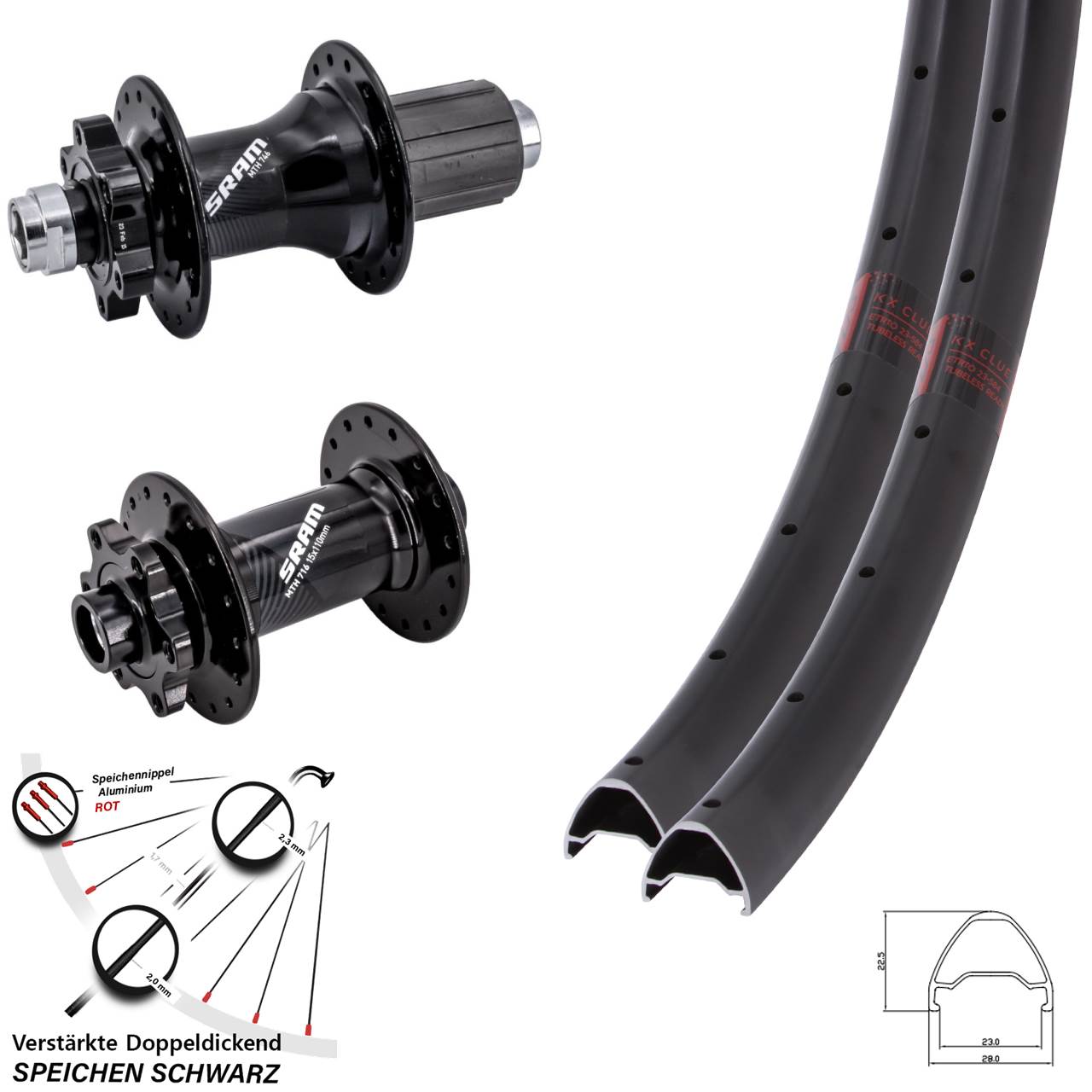 27,5 Zoll KX Clue Sram 716 746 Disc Laufrad-Satz 15x110 12x148 8-11 fach HG