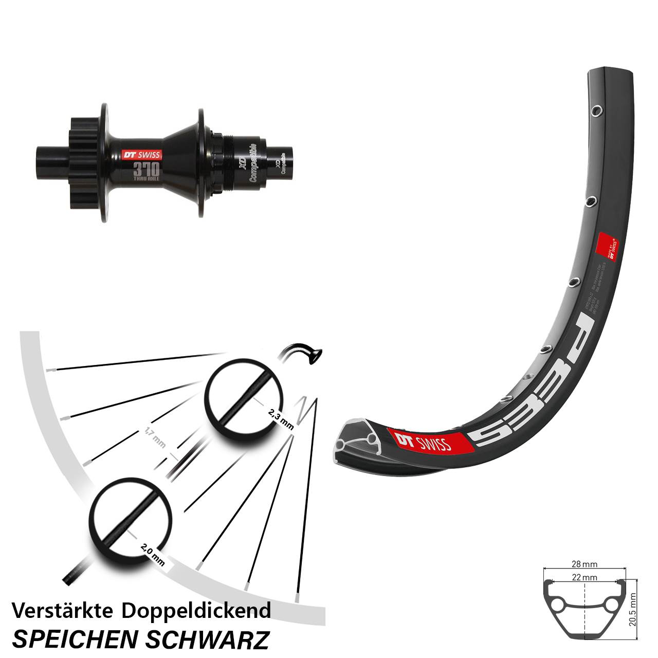 6-Loch Hinterrad 12x142 Steckachse 26 Zoll 533 D DT Swiss 370 SRAM XD