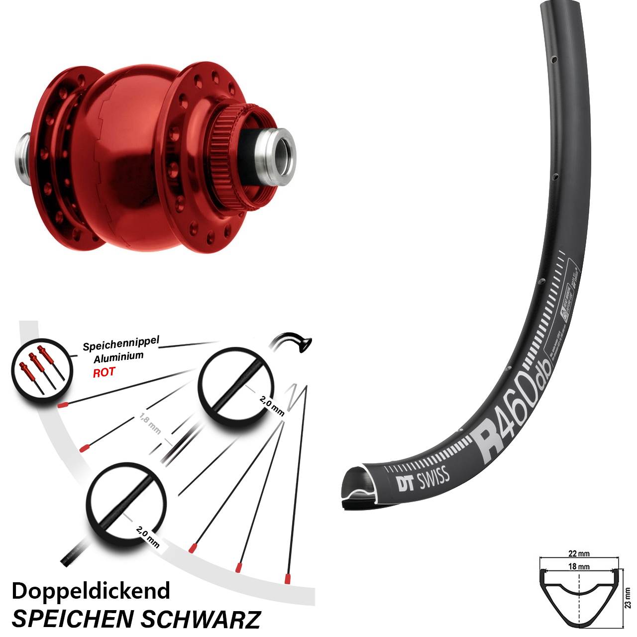 28 Zoll Vorderrad DT Swiss R 460 DB Son Nabendynamo 28-12